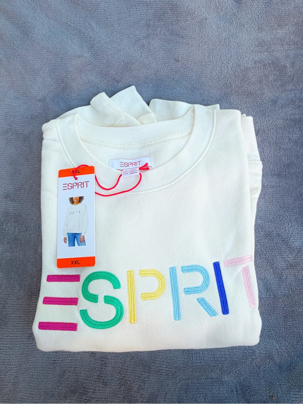 Esprit 80s Crewneck Sweatshirt XXL White Blue Retro Logo Y2K vintage style Y2K - Picture 4 of 5